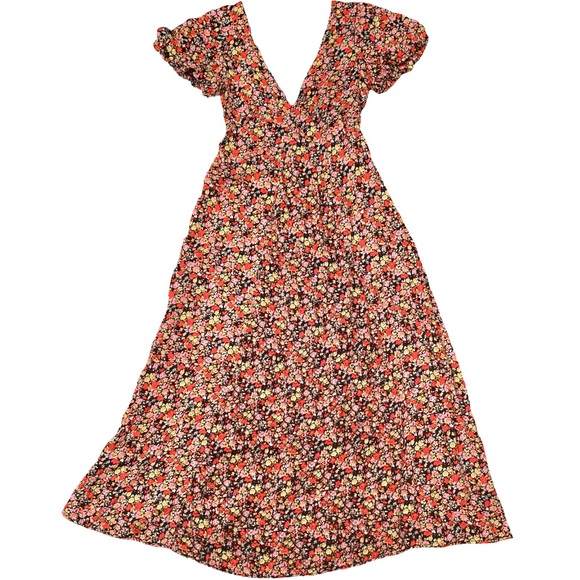 Backless Deep V Puff Sleeve Midi Dress - Picture 3 of 7